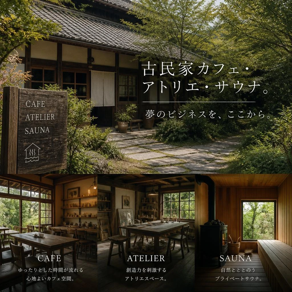 古民家カフェ・アトリエ・サウナ。夢のビジネスを、ここから。